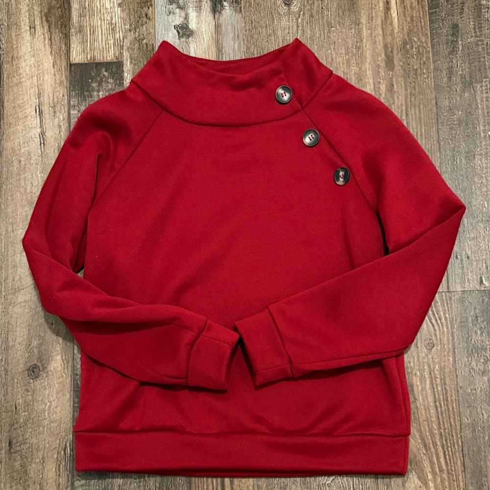 SHEIN Red Mock Turtleneck Sweatshirt with Buttons Size Medium